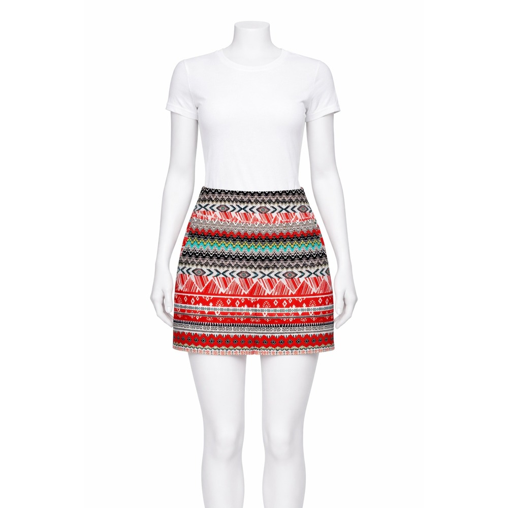Sara Studio Skort Women‎ S Multicolor Tribal Geometric Print High Rise Pockets